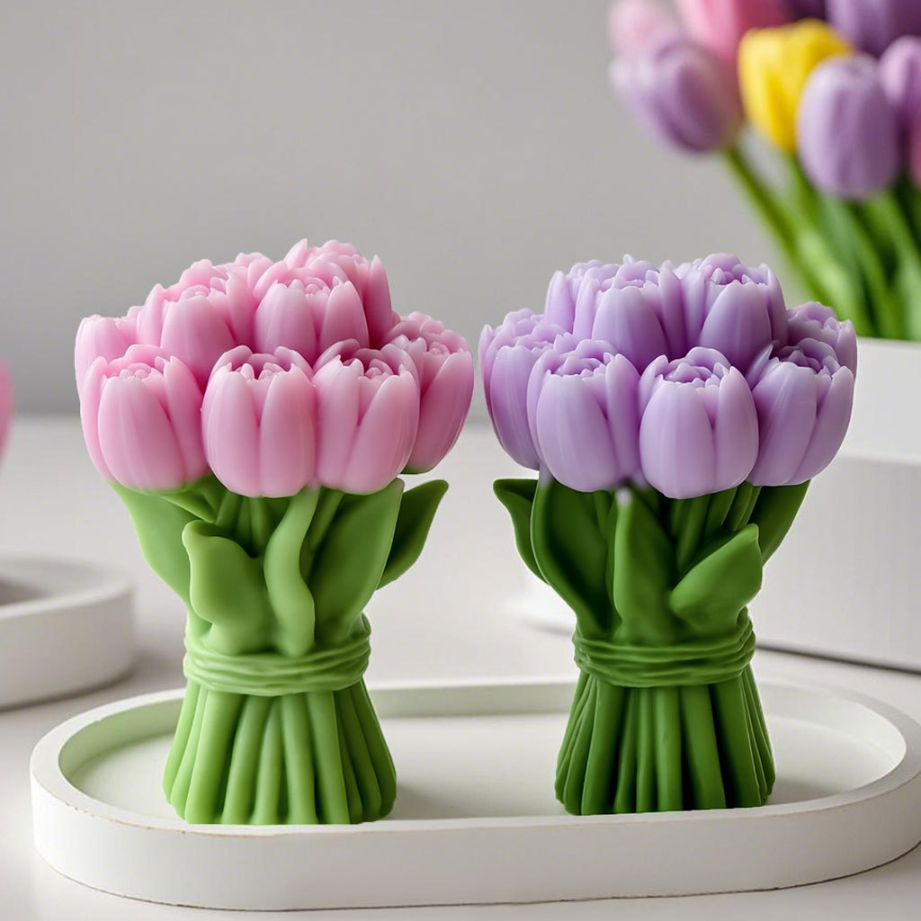 Candle Supplies Tins - ของขวัญวันวาเลนไทน์ TULIP Bouquet แม่พิมพ์ซิลิโคน DIY ดอกไม้