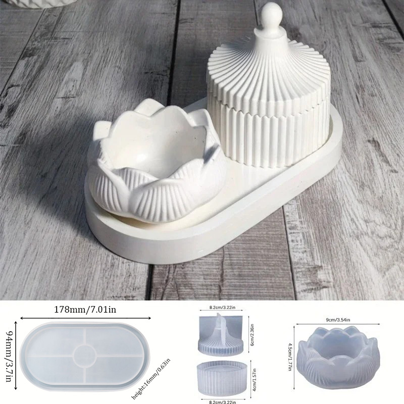 Candle Supplies Shop - DIY Lotus เชิงเทียน 3 ชิ้นซิลิโคนแม่พิมพ์อีพ็อกซี่เรซิ่น Handmade