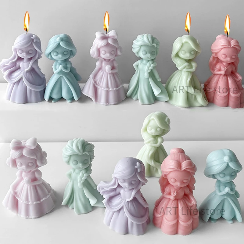 Candle Supplies Tins - แม่พิมพ์ซิลิโคนสำหรับเทียน6ชิ้นสำหรับทำสบู่3D น้ำแข็งก้อนช็อคโกแลตรูปเด็กผู้หญิงอุปกรณ์ทำสบู่แฮนด์เมดอุปกรณ์อบขนม